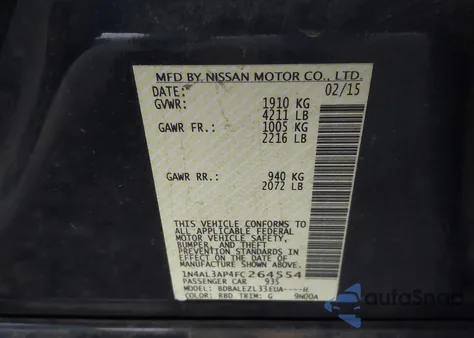 2015 Nissan Altima 2.5 S from USA, damaged, VIN 1N4AL3AP4FC264554